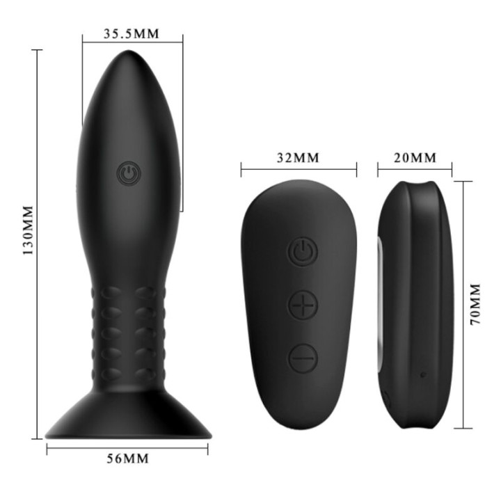 Mr Play - Plug Com Controle Remoto de Bolas Rotativas Pretas
