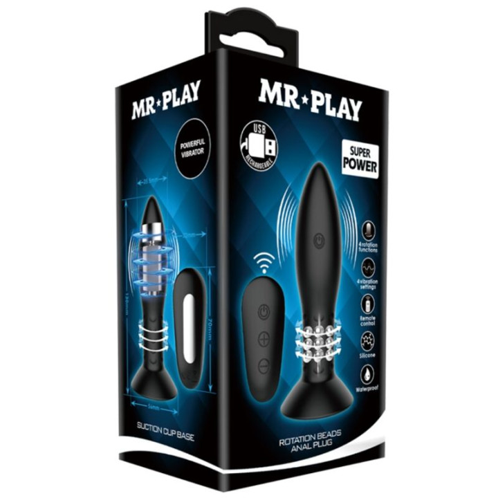 Mr Play - Plug Com Controle Remoto de Bolas Rotativas Pretas