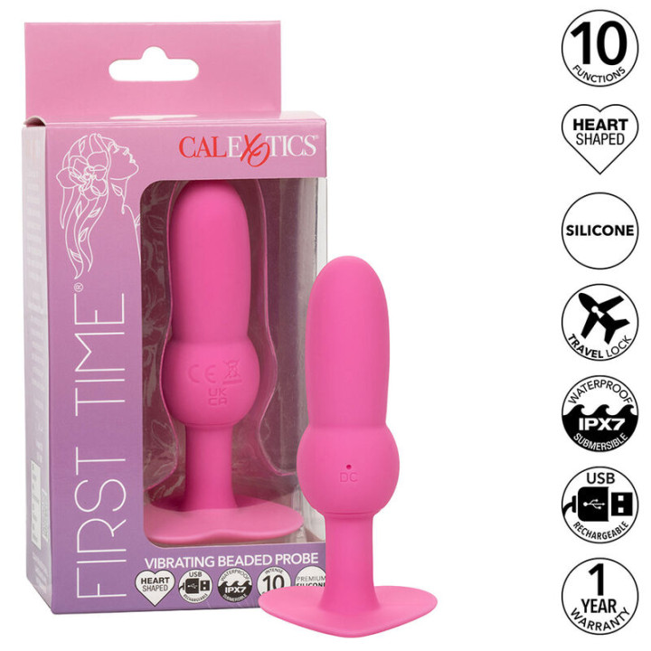 Calexotics - First Time Plug Anale Sonda Perline 10 Vibrazioni Rosa
