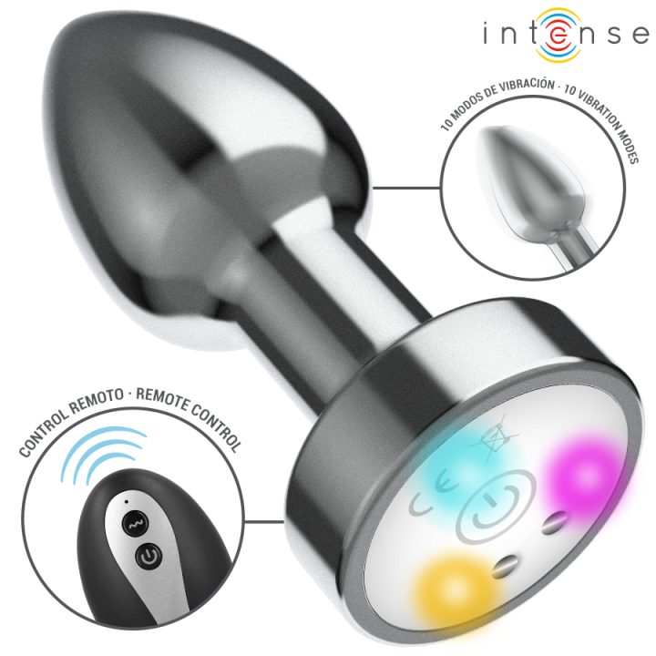 Intense - Vibrating Metal Anal Plug With Led Lights And Remote Control - Size m