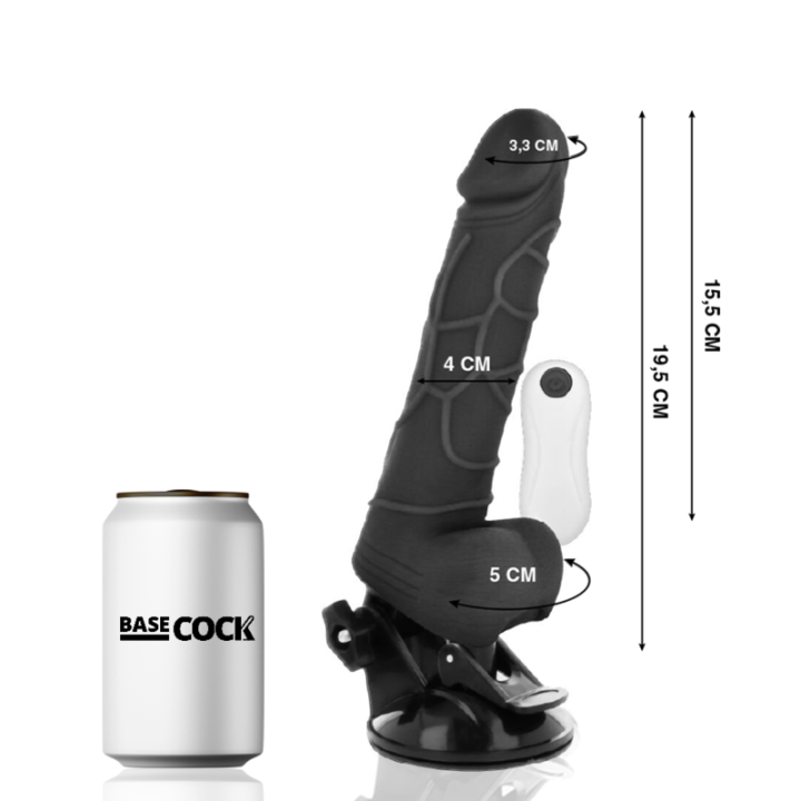 Basecock - Realistic Vibrator Remote Control Black With Testicles 19.5 cm -o- 4 cm
