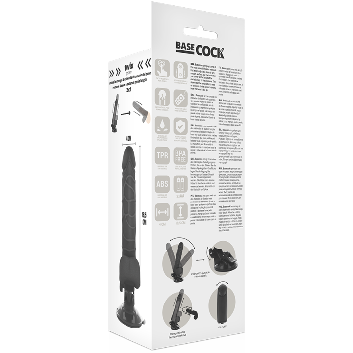 Basecock - Realistic Vibrator Remote Control Black 18.5 cm -o- 4cm