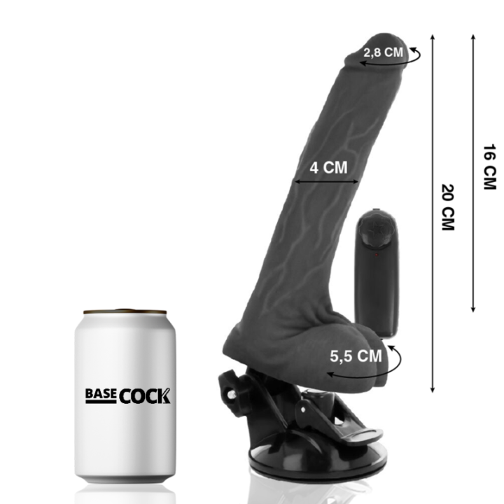 Basecock - Realistic Black Remote Control Vibrator With Testicles 20 cm -o- 4 cm