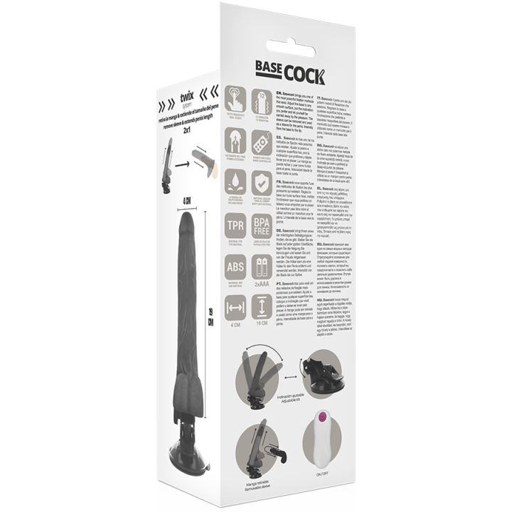 Basecock - Vibratore Realistico Telecomando Nero 19 cm -o- 4 cm