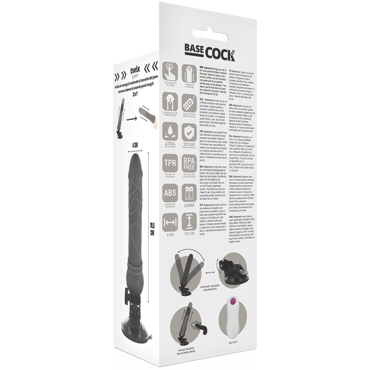 Basecock - Vibrateur Réaliste Télécommande Noir 19.5 cm -o- 4 cm