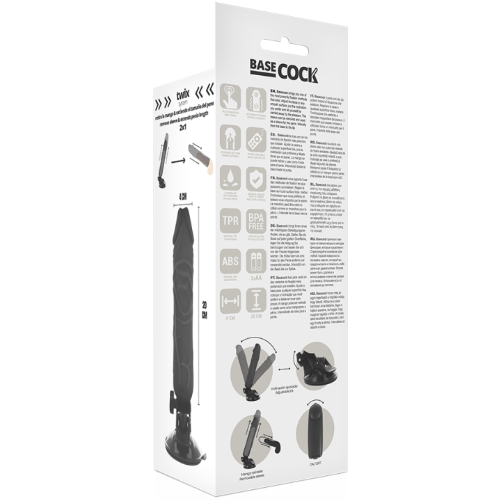 Basecock - Vibratore Realistico Telecomando Nero 20 cm -o- 4 cm