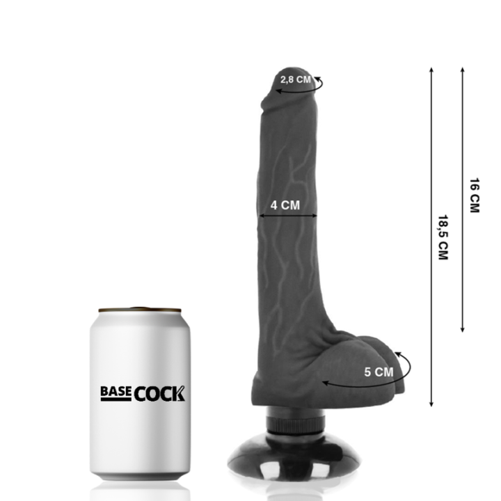 Basecock - Vibratore Realistico Basecock 2-1 Nero 18.5 cm -o- 4 cm