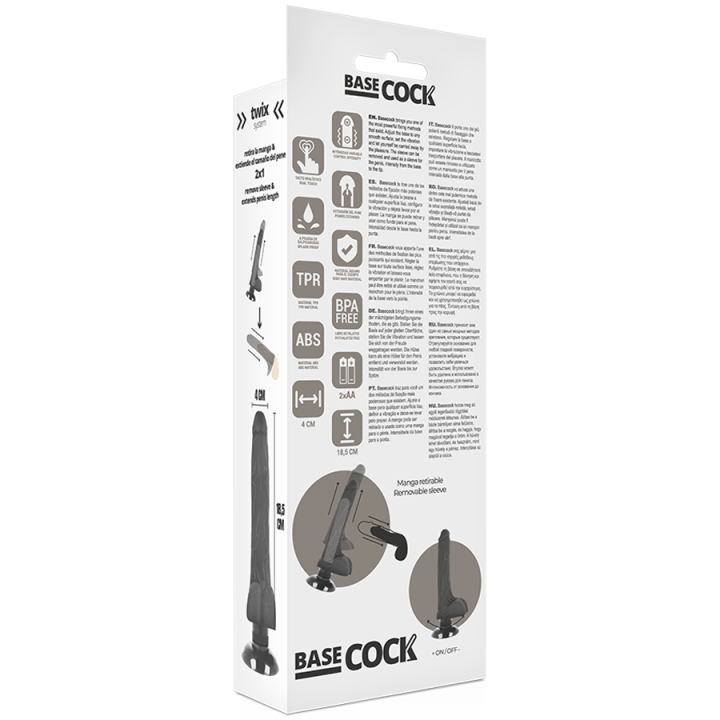 Basecock - Realistischer Vibrator 2-1 Schwarz 18.5 cm -o- 4 cm