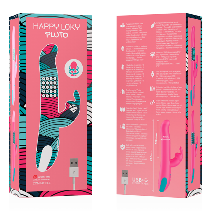 Happy Loky - Pluto Vibratore Rabbit e Rotatore + Telecomando Watchme