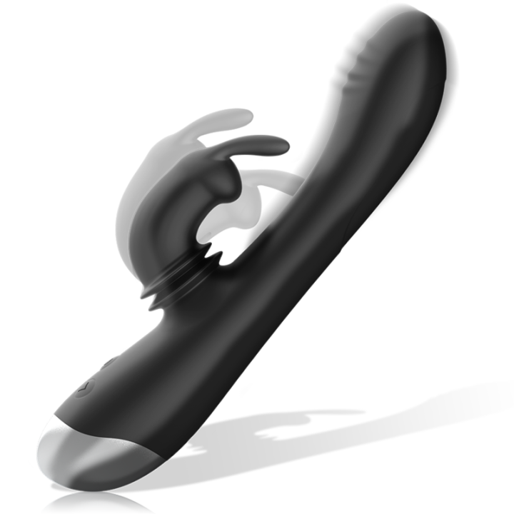 Black&Silver - dj. Stimolatore Coniglio in Silicone Ricaricabile Adam Nero