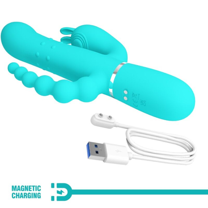 Pretty Love - Cammy 4 em 1 Multifuncional Tripple Rabbit Vibrador Azul
