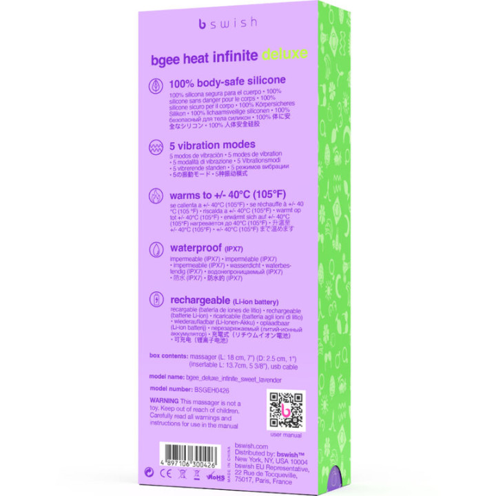 B Swish - Bgee Heat Infinite Deluxe Rechargeable Vibrator Lavender Silicone