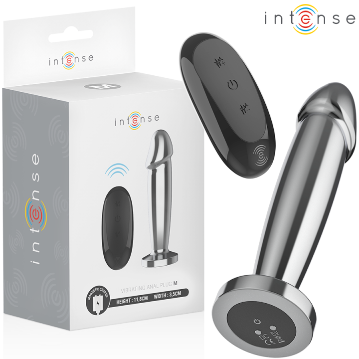 Intense - Anal Plug 10 Vibrazioni Dildo Metallo Con Telecomando m