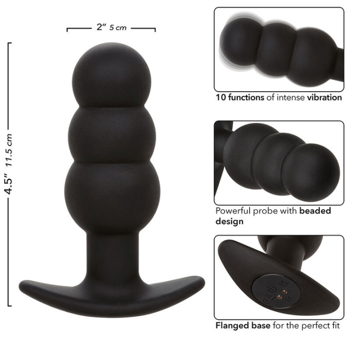 Calexotics - Rock Bottom Perline Tappo Anale 10 Vibrazioni Silicone Nero