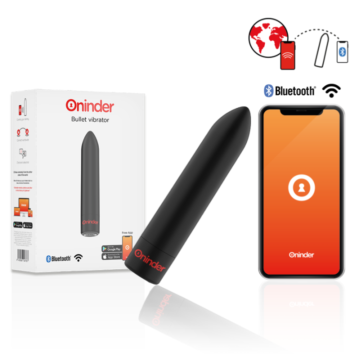 Oninder - Berlin Bullet Vibrator Black 9 Modes 8.5 x 2 cm - Free App