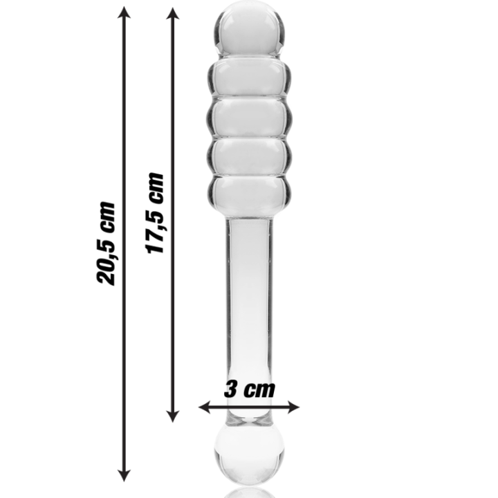 Nebula Series by Ibiza - Modello 20 Dildo in Vetro Borosilicato Trasparente 20.5 cm -o- 3 cm