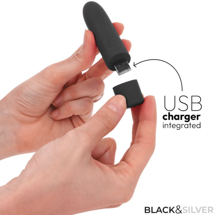 Black & Silver - Geri Bullet Vibrant Rechargeable Usb 8 Vibrations Noir 10 x 2,2 cm