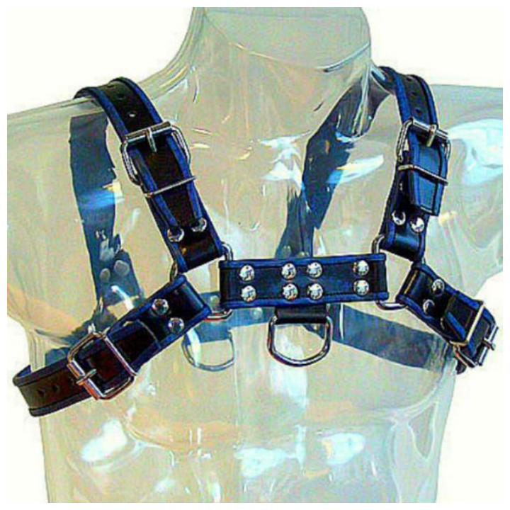 Leather Body - Imbracatura in Pelle Blu e Nera Per Bulldog