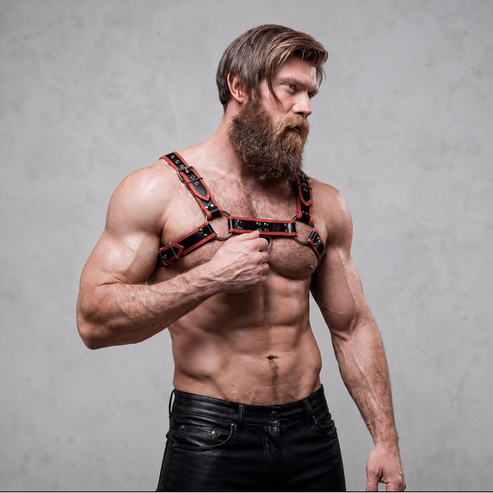 Fetish Submissive Attitude - Mens Eco-Leather Chest Harness Black/Red