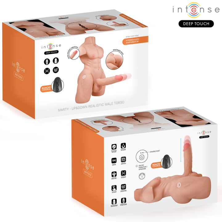 Intense Deep Touch - Torso Marty Com Ânus e Dildo Realista Com Função de Pressão e Vibração, Controle Remoto, 6,2 kg