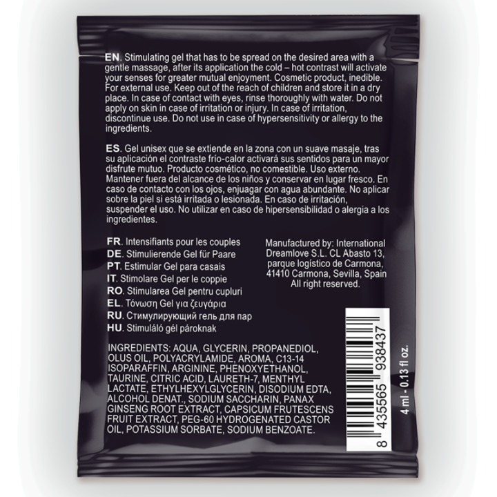 Spartan - Gel Améliorant l'Érection à Effet Froid-Chaud 100% Vegan 4ml