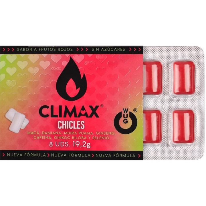 Wug Climax - Gomma da Masticare Funzionale Con Maca, Damiana e Ginseng Per Aumentare il Desiderio e la Vitalità Intima. Blister