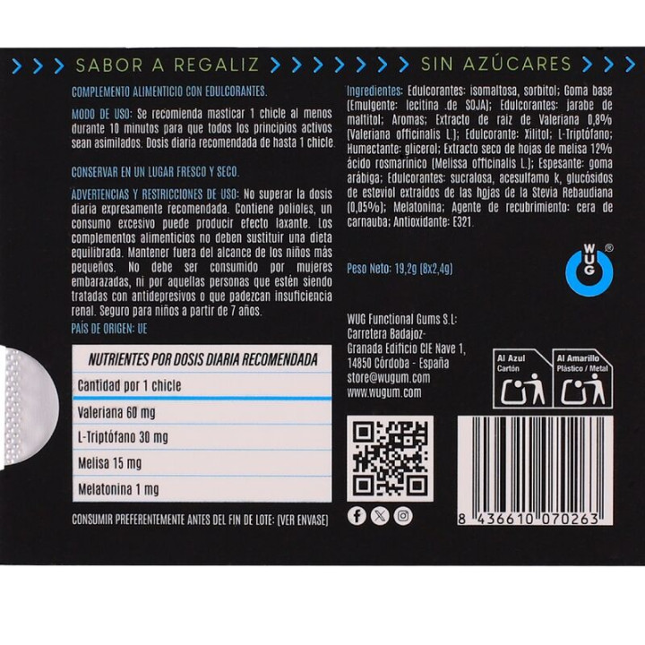 Wug Off - el Chicle Funcional Que te Ayuda a Relajarte y Dormir Mejor Blister 8 Uds