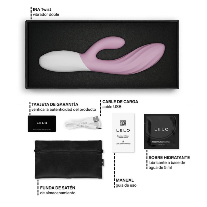 Lelo - Ina Twist Doppio Vibratore a Coniglio Per il Punto g e il Clitoride Rosa