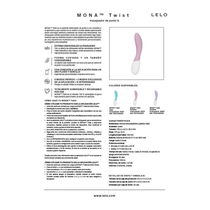 Lelo - Mona Twist Rechargeable App-Controlled g-Spot Vibrator Lavender