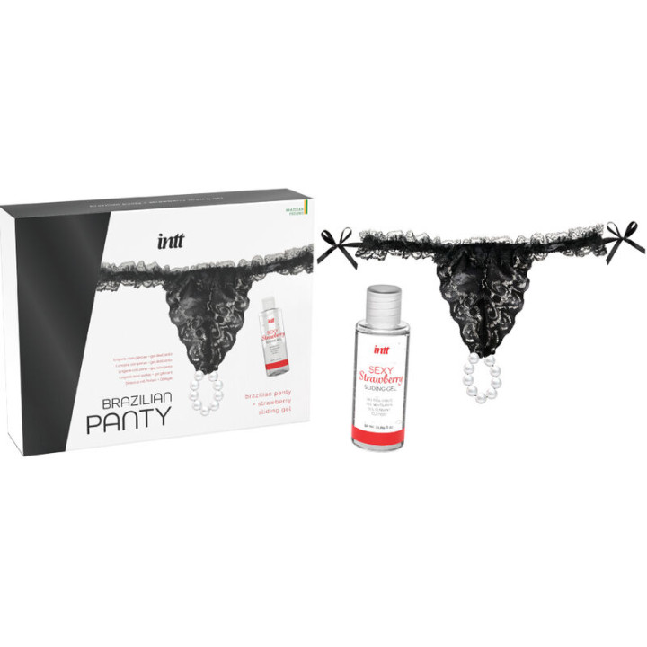 Intt Releases - Panty Brasileña Negra Con Perlas y Gel Lubricante 50 ml