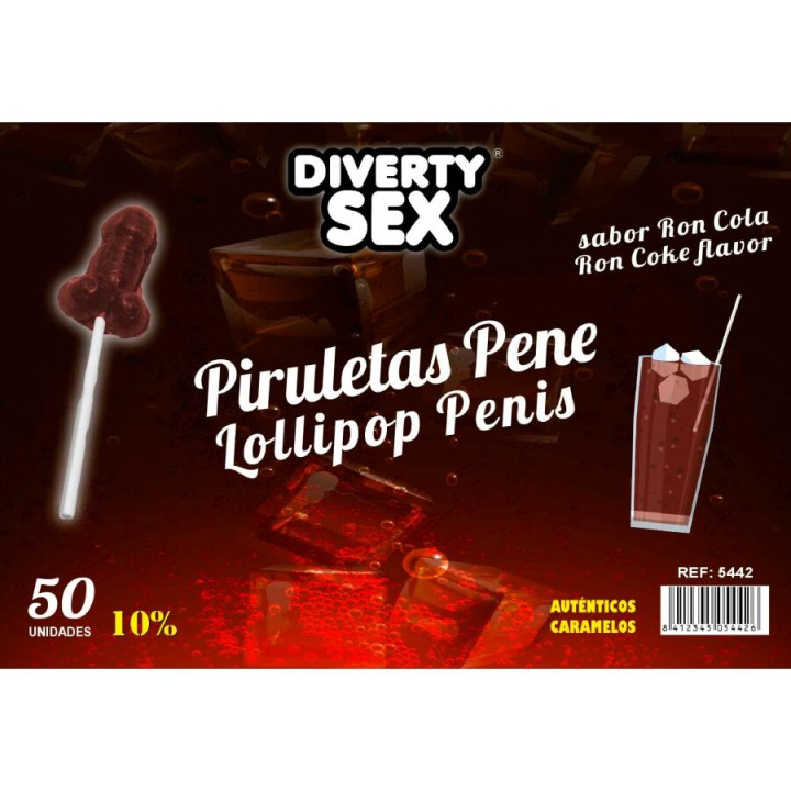 Diablo Goloso - 50 Piruletas Pene Ron Cola 10% Alcohol