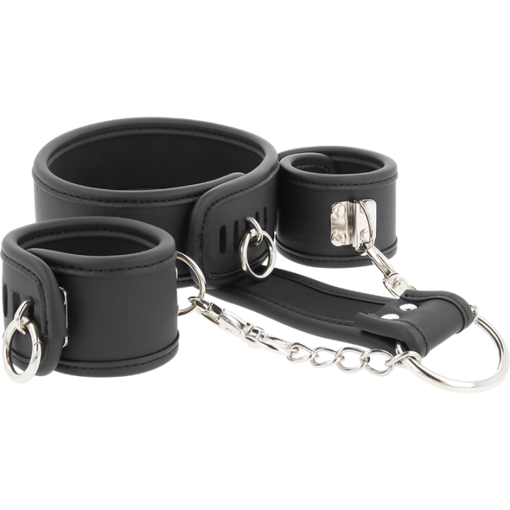 Fetish Submissive - Halskette Und Handschellen Aus Veganem Leder Mit Noprene-Futter