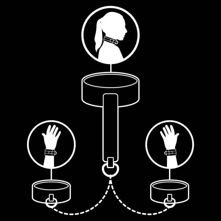 Fetish Submissive - Colar e Algemas de Couro Vegano Com Forro de Noprene