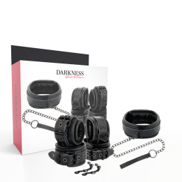Darkness - Manette e Colletto in Pelle Nera