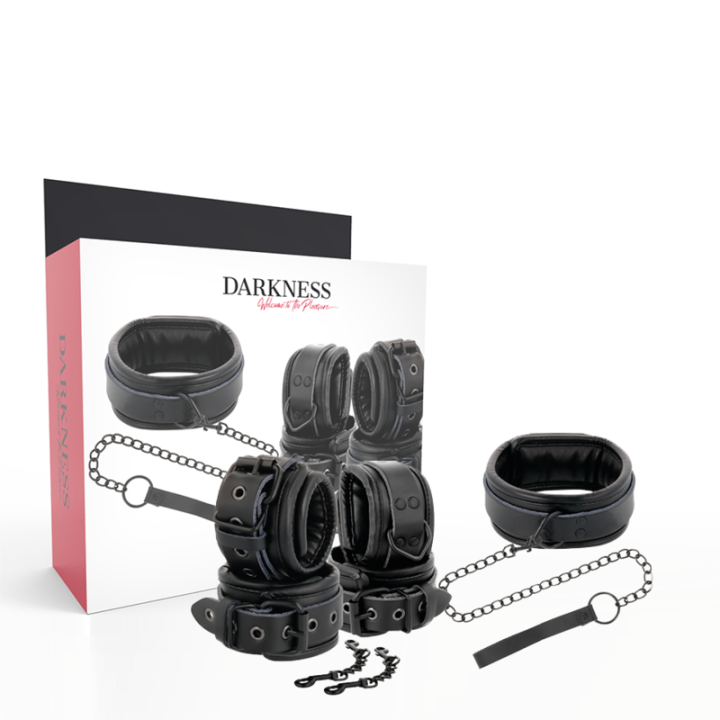 Darkness - Algemas e Colar de Couro Preto
