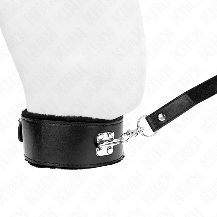 Kink - Collana Con Guinzaglio 116 cm Con Borchie in Argento Modello 4 Nero Regolabile 40-48 cm x 6 cm