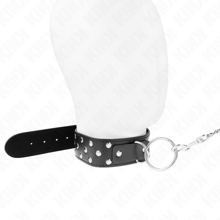 Kink - Collar Con Correa 65 cm Remache Anilla Negro Ajustable 36-50 cm x 3.8 cm