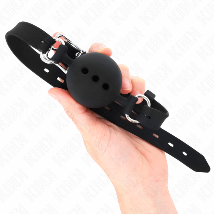 Kink - Full Silicone Gag 55 x 2 cm With 4.5 cm Ball Size m Black Adjustable 35-51 cm