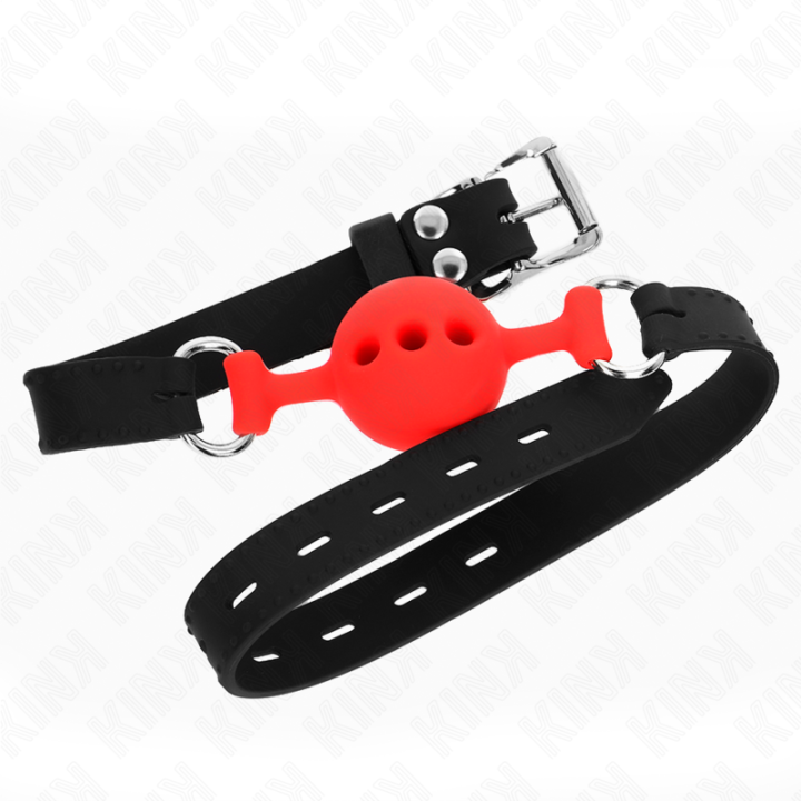 Kink - Bâillon Entièrement Silicone 55 x 2 cm Avec Boule de 4 cm Taille s Rouge Ajustable 35-51 cm