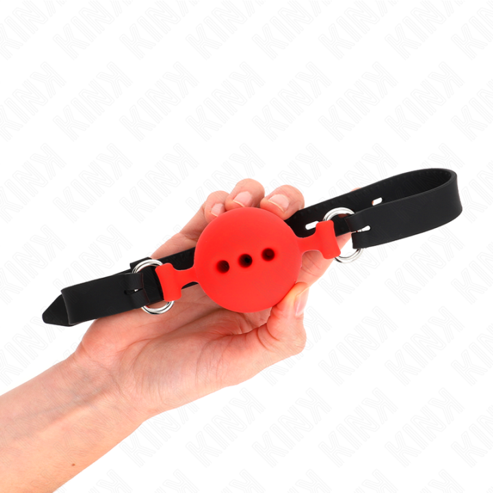 Kink - Bâillon Entièrement Silicone 55 x 2 cm Avec Boule de 5 cm Taille l Rouge Ajustable 35-51 cm
