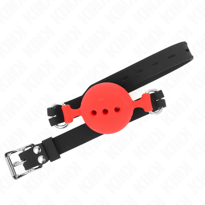 Kink - Bavaglio in Silicone Intero 55 x 2 cm Con Sfera da 5 cm Misura l Rosso Regolabile 35-51 cm