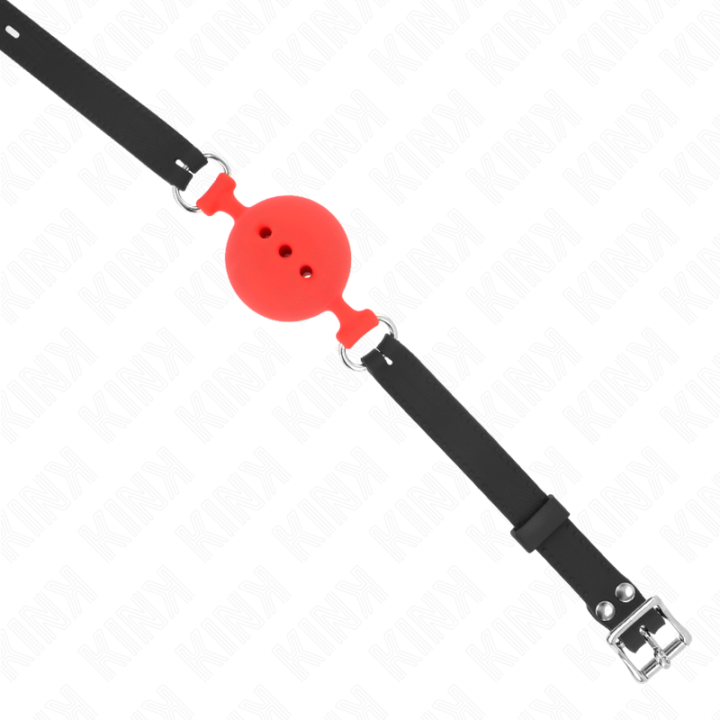 Kink - Bâillon Entièrement Silicone 55 x 2 cm Avec Boule de 5 cm Taille l Rouge Ajustable 35-51 cm