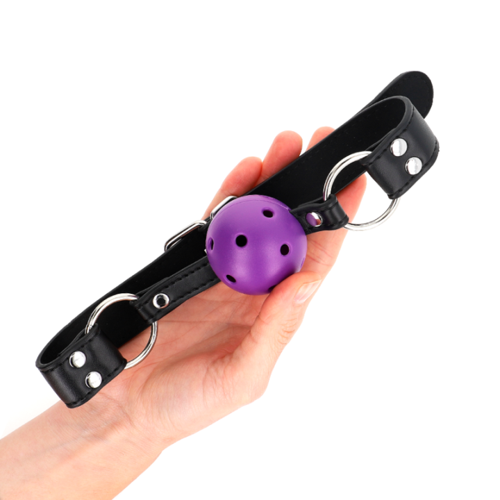 Kink - Mordaza de Bola 4 cm Transpirable Con Doble Remache Morado 62 x 2.5 cm Ajustable 42-58 cm