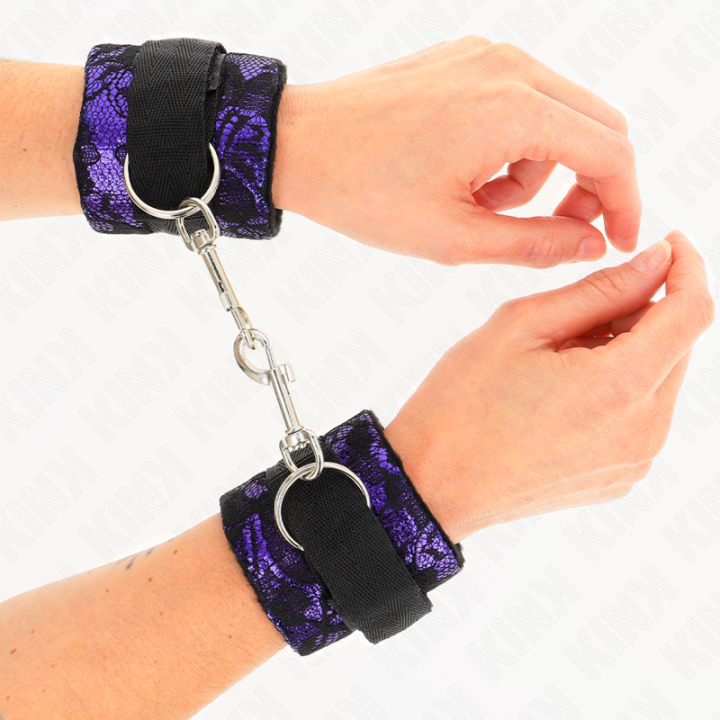 Kink - Punhos de Renda de Veludo Curto e Bind de Nylon Roxo / Preto 23 x 6,5 cm