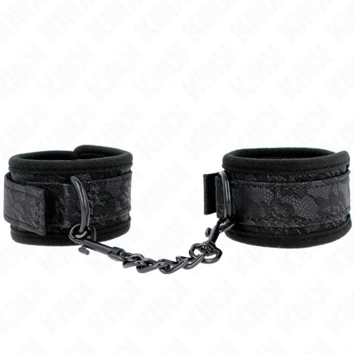 Kink - Dark Lace Covered Wrist Cuffs Neoprene Adjustable Black 20-29 cm x 5 cm