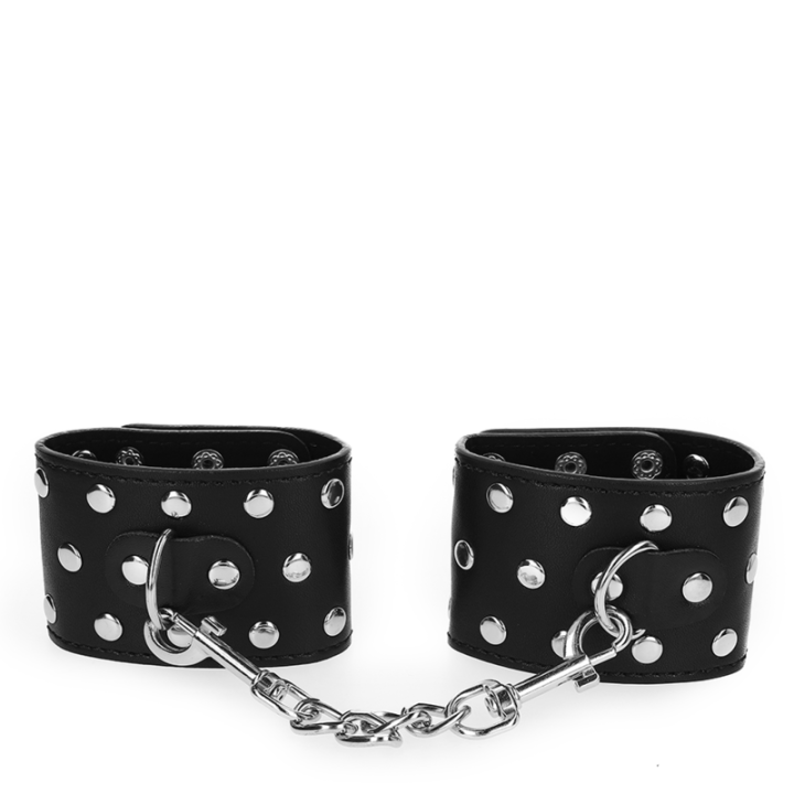 Kink - Wrist Restraints With Snap Fasten Full of Rivets Black Adjustable 19-24 cm x 5.5 cm