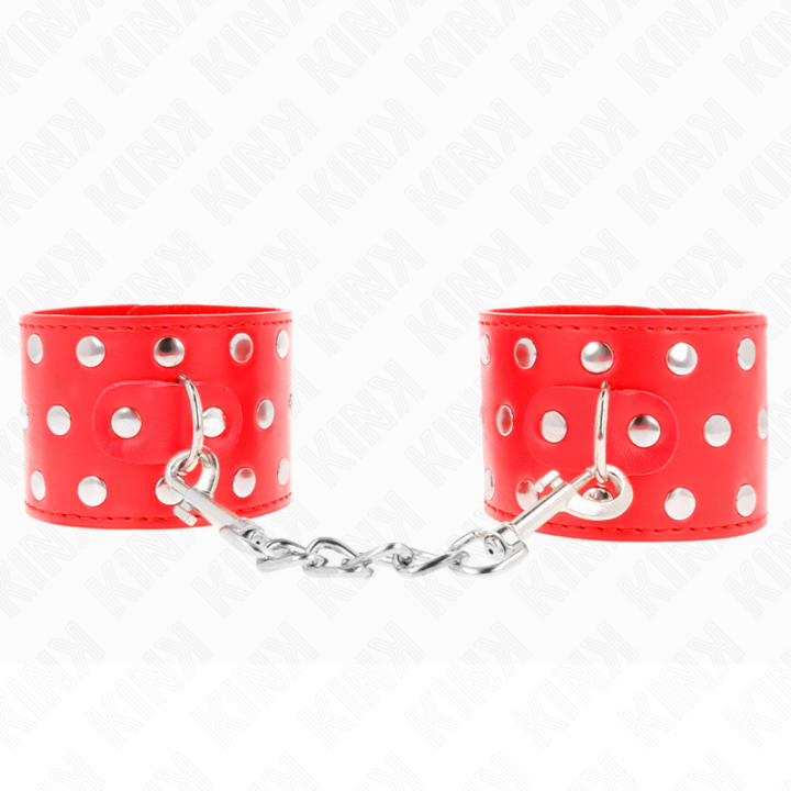 Kink - Handgelenkfesseln Mit Druckverschluss Voller Nieten Rot Verstellbar 19-24 cm x 5,5 cm