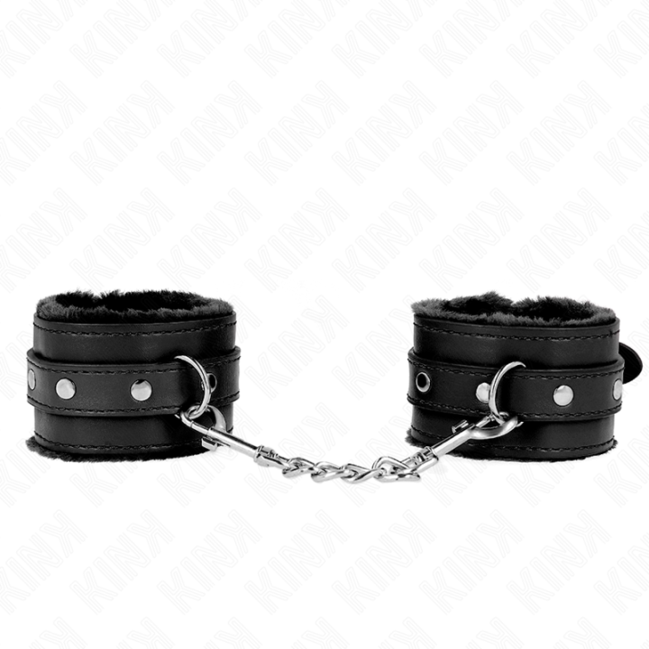 Kink - Premium Fur Lined Wrist Restraints Black With Black Belt Adjustable 17-29 cm x 6 cm