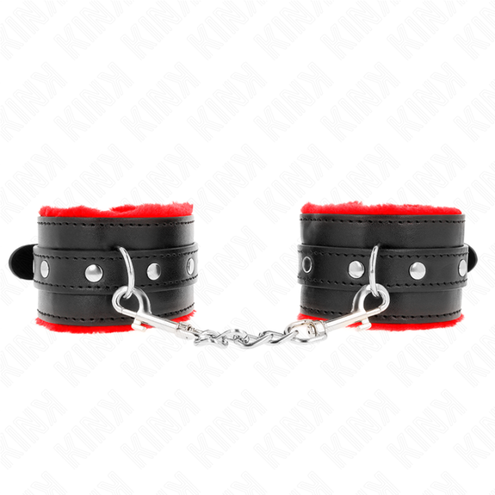 Kink - Premium Fur Lined Wrist Restraints Red With Black Belt Adjustable 17-29 cm x 6 cm