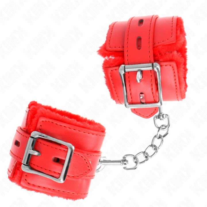 Kink - Fur Lined Wrist Restraints With Square Holes Red And Red Belt Adjustable 17-29 cm x 6 cm